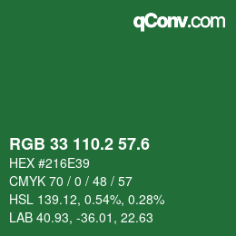 カラーコード: RGB 33 110.2 57.6 | qconv.com