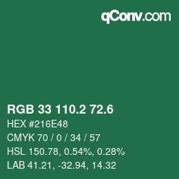 カラーコード: RGB 33 110.2 72.6 | qconv.com