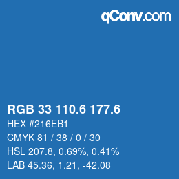 カラーコード: RGB 33 110.6 177.6 | qconv.com