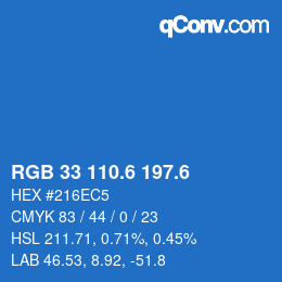 カラーコード: RGB 33 110.6 197.6 | qconv.com