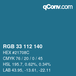 Color code: RGB 33 112 140 | qconv.com