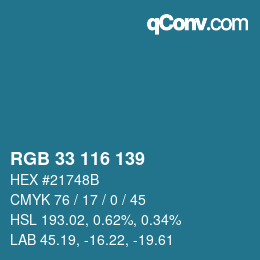 Color code: RGB 33 116 139 | qconv.com