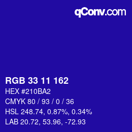 Color code: RGB 33 11 162 | qconv.com