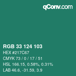 Color code: RGB 33 124 103 | qconv.com