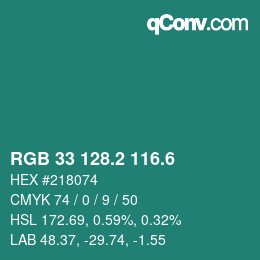 カラーコード: RGB 33 128.2 116.6 | qconv.com
