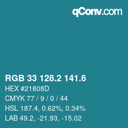 カラーコード: RGB 33 128.2 141.6 | qconv.com