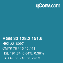 カラーコード: RGB 33 128.2 151.6 | qconv.com