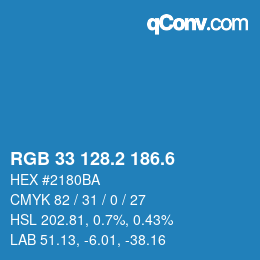 カラーコード: RGB 33 128.2 186.6 | qconv.com
