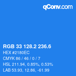 カラーコード: RGB 33 128.2 236.6 | qconv.com