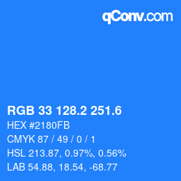 カラーコード: RGB 33 128.2 251.6 | qconv.com