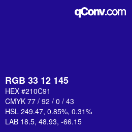 Color code: RGB 33 12 145 | qconv.com