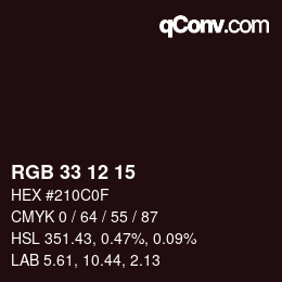 Color code: RGB 33 12 15 | qconv.com