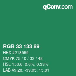 颜色代码: RGB 33 133 89 | qconv.com