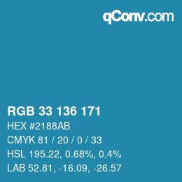 颜色代码: RGB 33 136 171 | qconv.com