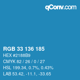 Color code: RGB 33 136 185 | qconv.com