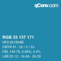 Color code: RGB 33 137 171 | qconv.com