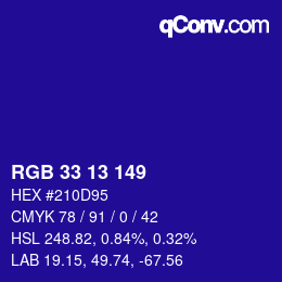 カラーコード: RGB 33 13 149 | qconv.com