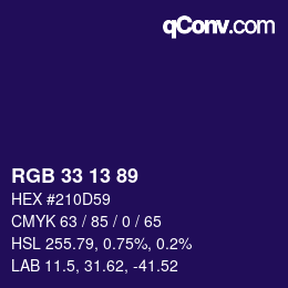 Color code: RGB 33 13 89 | qconv.com