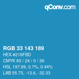 カラーコード: RGB 33 143 189 | qconv.com