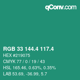 カラーコード: RGB 33 144.4 117.4 | qconv.com