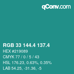 カラーコード: RGB 33 144.4 137.4 | qconv.com