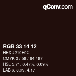 Color code: RGB 33 14 12 | qconv.com