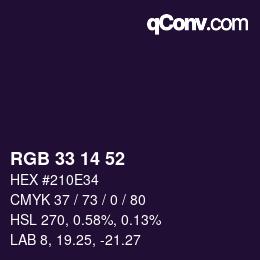 Color code: RGB 33 14 52 | qconv.com