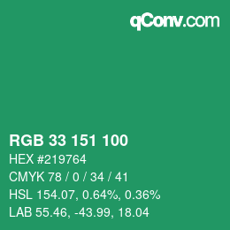Color code: RGB 33 151 100 | qconv.com