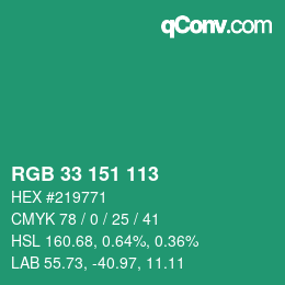 Color code: RGB 33 151 113 | qconv.com