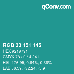 Color code: RGB 33 151 145 | qconv.com