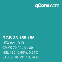 Color code: RGB 33 155 155 | qconv.com