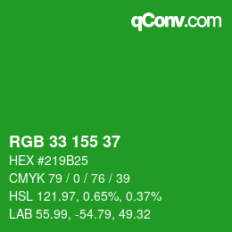 Color code: RGB 33 155 37 | qconv.com