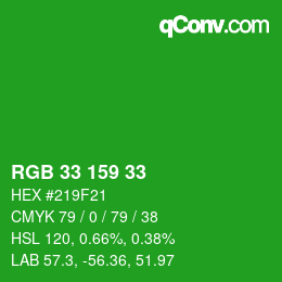 カラーコード: RGB 33 159 33 | qconv.com