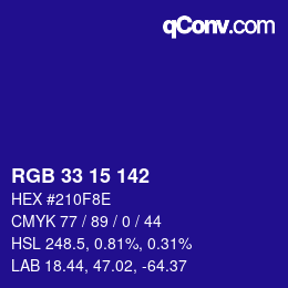Color code: RGB 33 15 142 | qconv.com