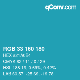 Color code: RGB 33 160 180 | qconv.com