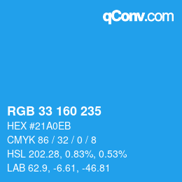 Color code: RGB 33 160 235 | qconv.com