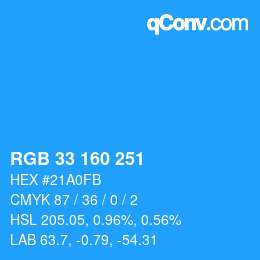 Color code: RGB 33 160 251 | qconv.com
