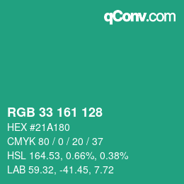 Color code: RGB 33 161 128 | qconv.com