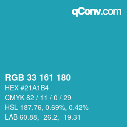 カラーコード: RGB 33 161 180 | qconv.com