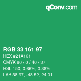 Color code: RGB 33 161 97 | qconv.com