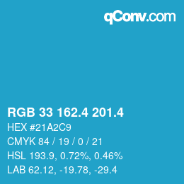 カラーコード: RGB 33 162.4 201.4 | qconv.com