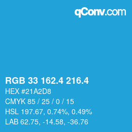 カラーコード: RGB 33 162.4 216.4 | qconv.com