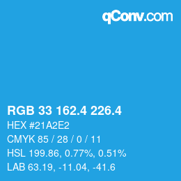 カラーコード: RGB 33 162.4 226.4 | qconv.com