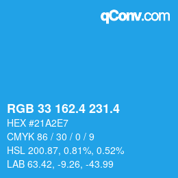カラーコード: RGB 33 162.4 231.4 | qconv.com