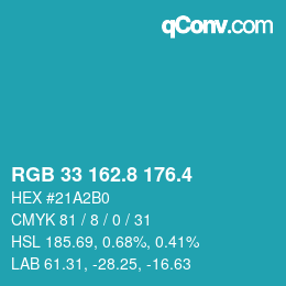 カラーコード: RGB 33 162.8 176.4 | qconv.com
