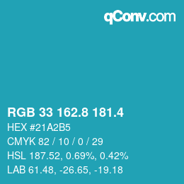 カラーコード: RGB 33 162.8 181.4 | qconv.com