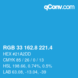 カラーコード: RGB 33 162.8 221.4 | qconv.com