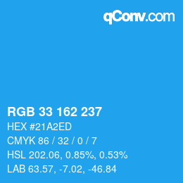 Color code: RGB 33 162 237 | qconv.com