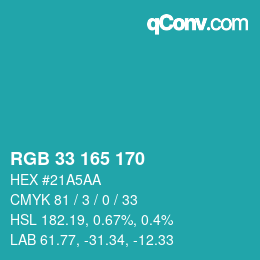 Color code: RGB 33 165 170 | qconv.com