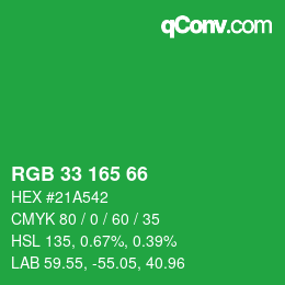 Farbcode: RGB 33 165 66 | qconv.com